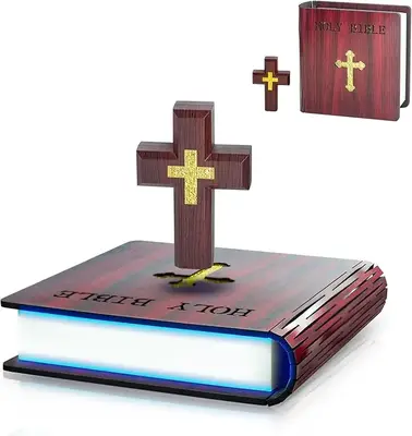 Levitating Cross Lamp – Floating Bible Light with Colorful Magnetic Levitation, Christian Nightlight, Perfect Easter Gift &...