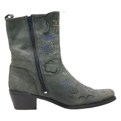 SQUITOS Cowboy Boots Grey Leather Womens UK 6
