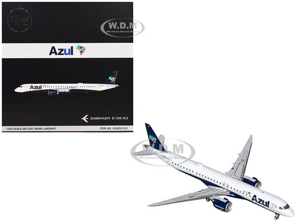 Embraer E195-E2 Commercial Aircraft Azul Brazilian Airlines (PS-AEH) White with Blue Tail Gemini 200 Series 1/200 Diecast Mod...