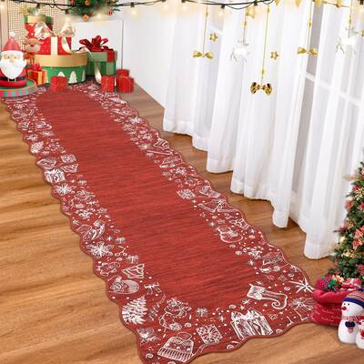 Garvee Christmas Area Rug Washable Scalloped Bedroom Carpet with Non-Slip Backing, Non-Shedding Low Pile Indoor Floor Carpet,...