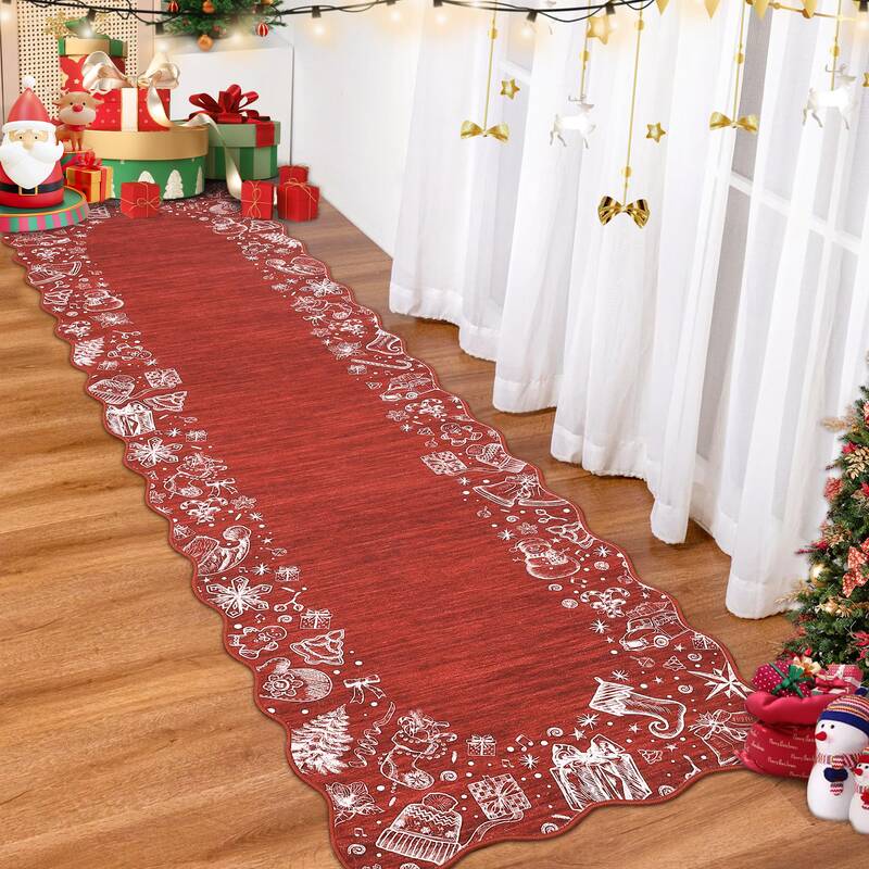 Garvee Christmas Area Rug Washable Scalloped Bedroom Carpet with Non-Slip Backing, Non-Shedding Low Pile Indoor Floor Carpet,...