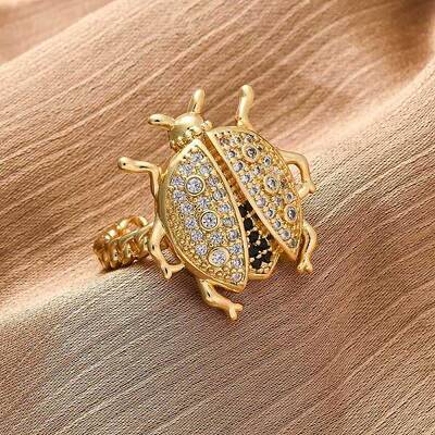 Brass Micro Pave Cubic Zirconia Adjustable Open Cuff Rings for Women