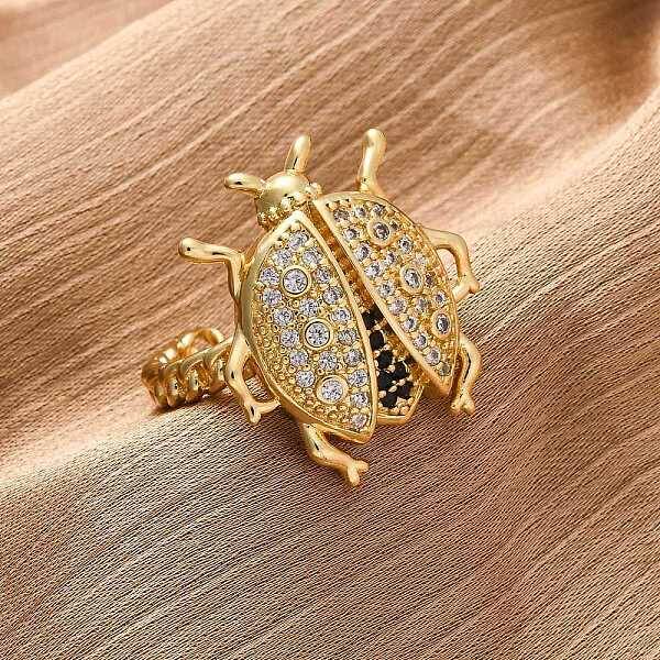 Brass Micro Pave Cubic Zirconia Adjustable Open Cuff Rings for Women