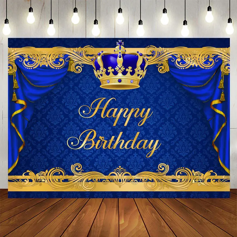 Aperturee Gorgeous Royal Blue Gold Birthday Backdrop