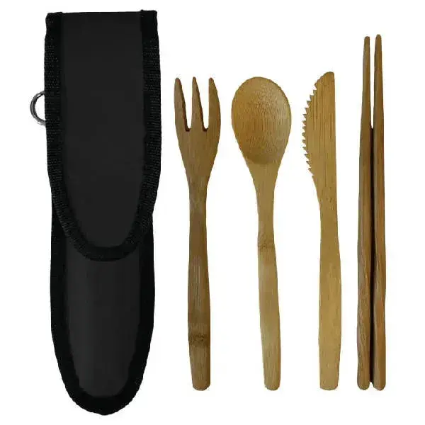 BagitoWare Bamboo Cutlery Set | Color: Granite Black