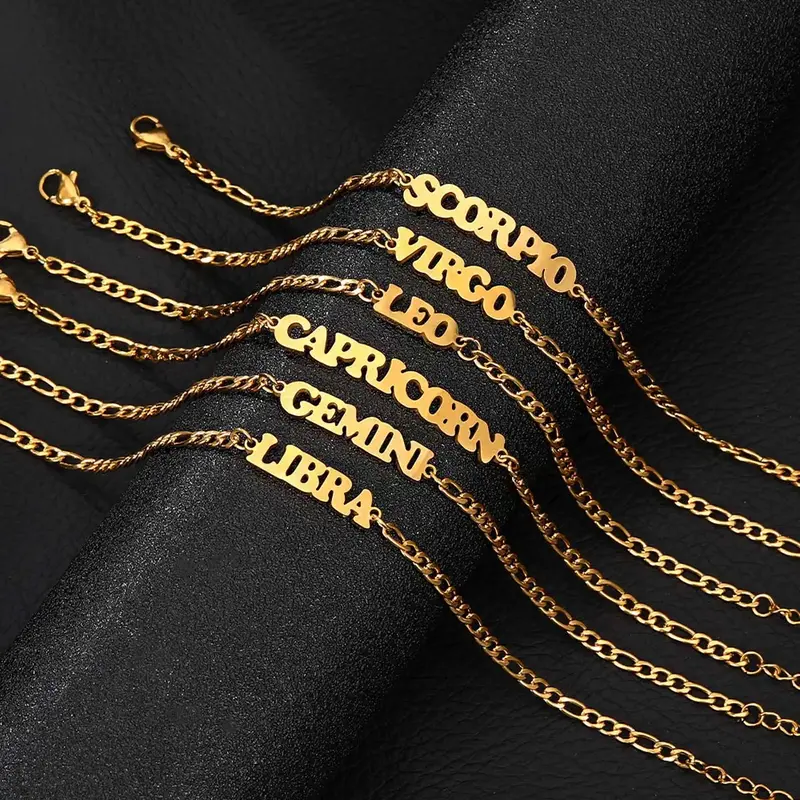 Stainless Steel Zodiac Letter Bracelet or Anklet for Men and Women, Beach Vacation Jewelry, Personalized Birthday or Annivers...