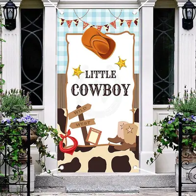 Little Cowboy Wild West Brown Baby Shower Door Cover - Aperturee