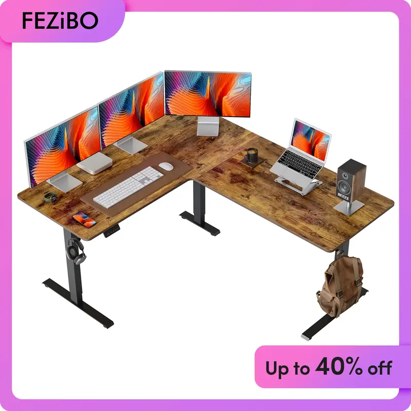 FEZIBO L Shaped Standing Desk 63 Inch Electric Stand up Corner Computer Desk with Single Motor for Home Office & Gaming Room ...