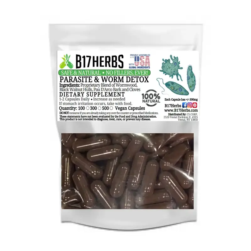 Wrm. & Para. Cleanse Detox Blend - Wormwood,  Black Walnut Hulls , Pau D'Arco, Clove - 50 Veggie Capsules