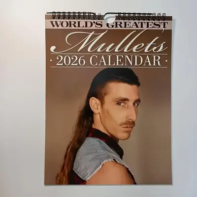 2026 World's Greatest Mullets Calendar, Humorous Hair-Themed Desk Accessory, Funny Office Decor, Unique Gift Idea for Men & W...