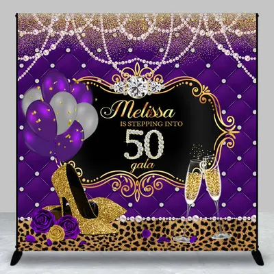 Pearl Purple Leopard Custom 50th Birthday Backdrop - Aperturee