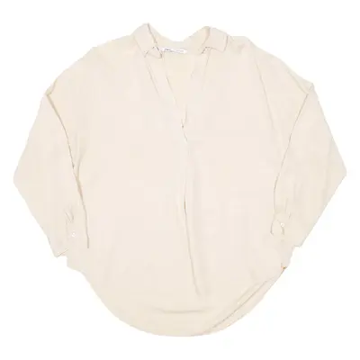 ZARA Womens Oversized Top Beige V-Neck Long Sleeve S