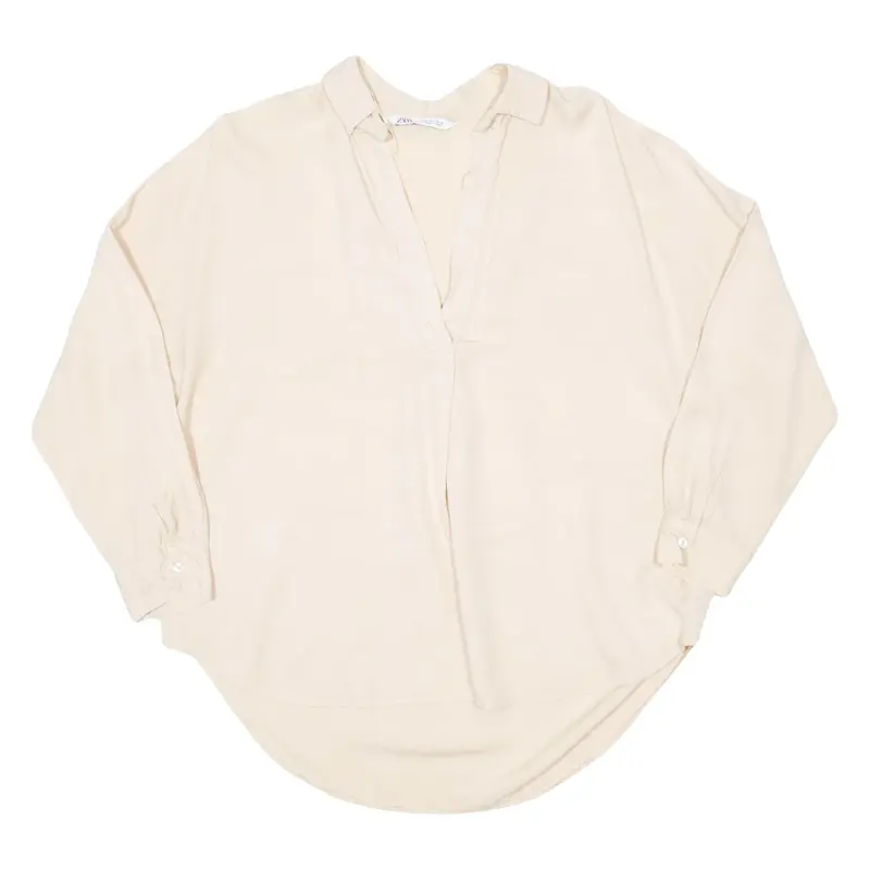 ZARA Womens Oversized Top Beige V-Neck Long Sleeve S