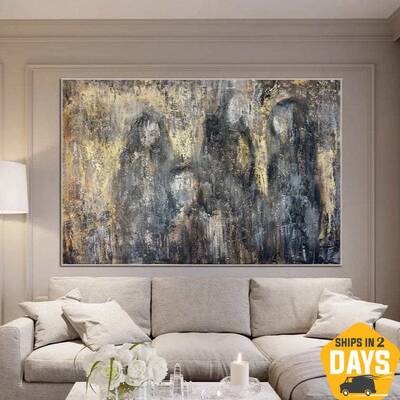 Original Abstract Grey Mysterious Paintings On Canvas Modern Artwork Acrylic Painting Dramatic Wall Decor | MYSTERIOUS REFLEC...