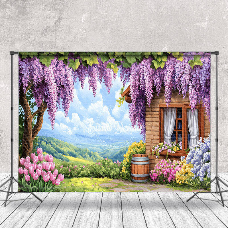 Violet Wisteria House Natural Forest Spring Backdrop - Aperturee