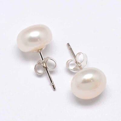 Mother's Day Gift Natural Pearl Half Round Ear Studs