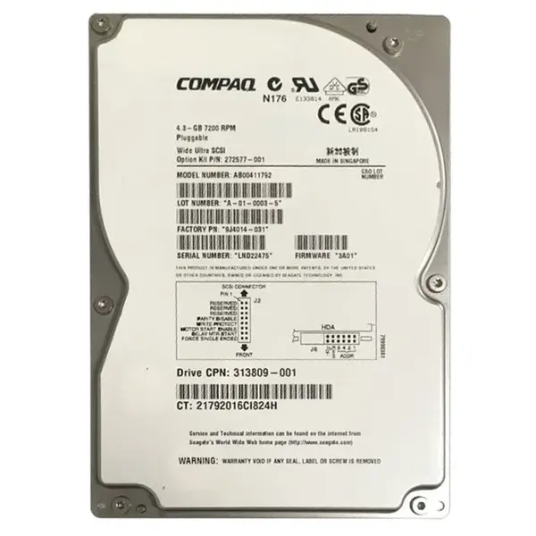 313809-001 HP 4.3GB Wide Ultra2 SCSI 7200 3.5-inch Hard Drive
