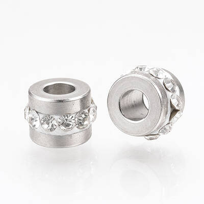 201 Stainless Steel Polymer Clay Rhinestone Inlaid Beads