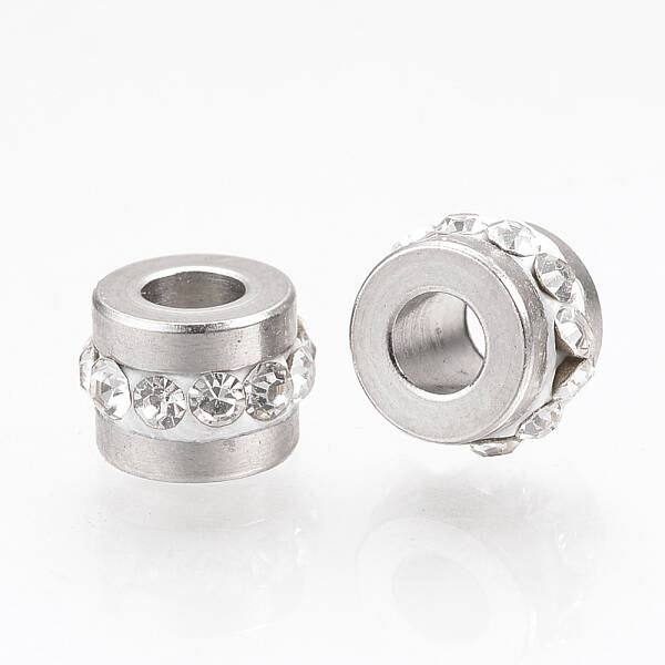 201 Stainless Steel Polymer Clay Rhinestone Inlaid Beads