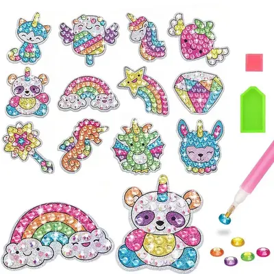 Cartoon Mixed Pattern DIY Diamond Arts Colorful Painting without Frame, 12pcs/set DIY Decor Painting for Bedroom Living Room ...