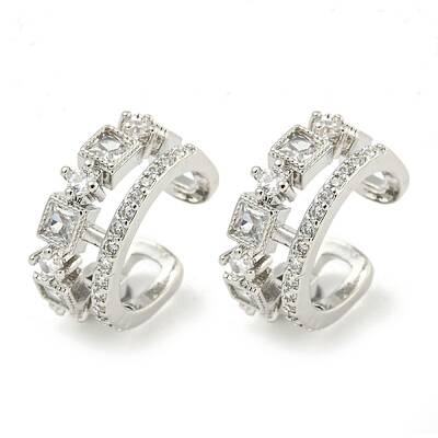 Brass Micro Pave Cubic Zirconia Cuff Earrings