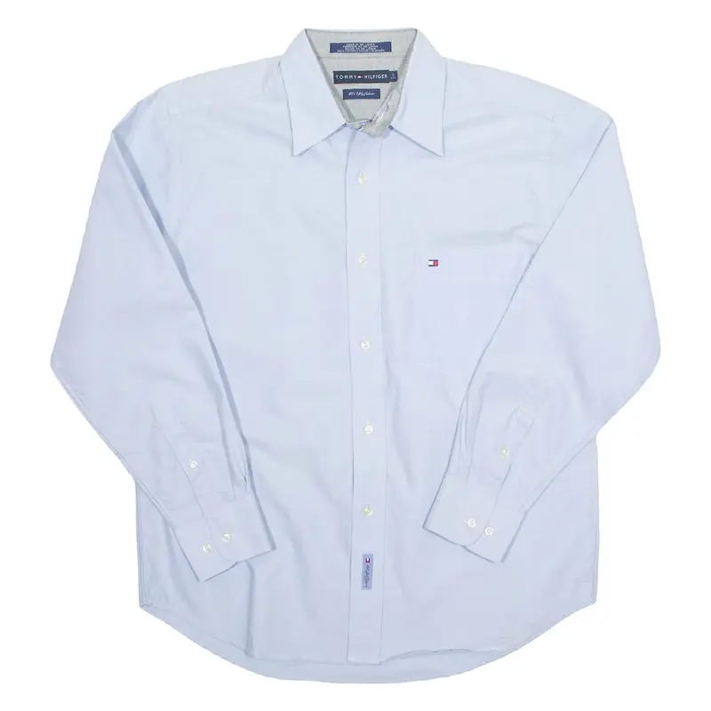 TOMMY HILFIGER Mens Plain Shirt Blue Long Sleeve L