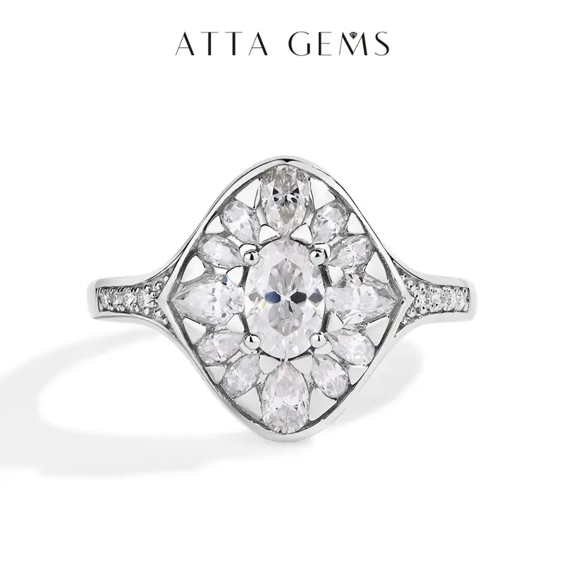 Oval Cut Luxury D VVS1 Color Synthetic Moissanite Ring for Women Engagement Wedding Jewelry R125