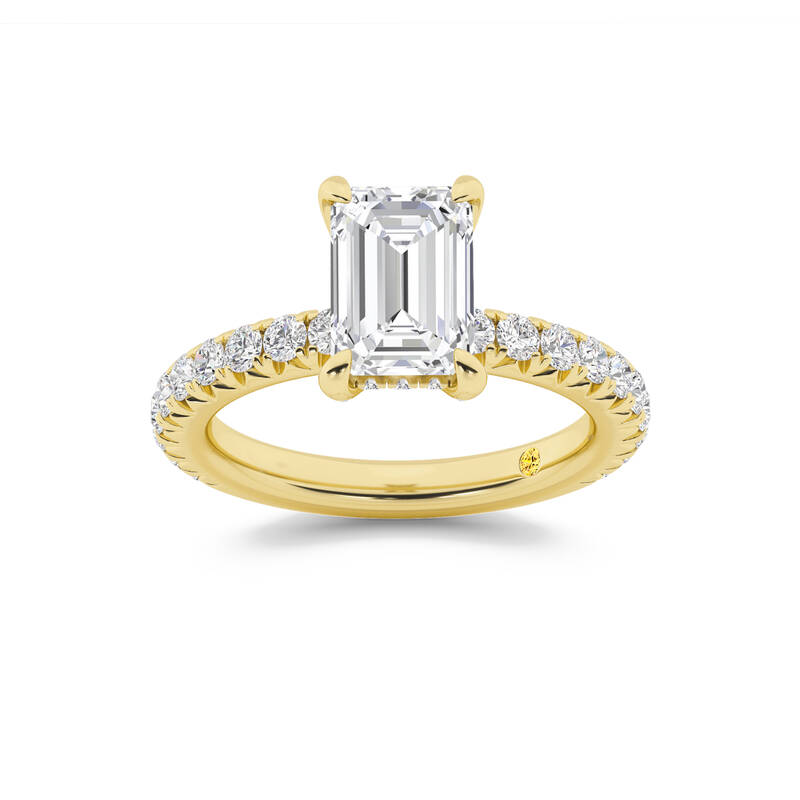 Embers Three Quarter Coverage Hidden Halo Emerald Cut Lab Grown Diamond Engagement Ring | 15K Yellow Gold 5 CT. TW.