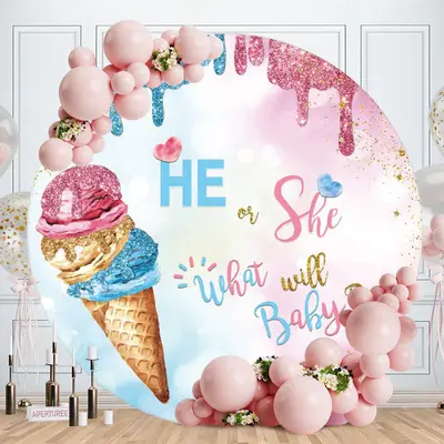 Aperturee Blue Pink Glitter Round Baby Shower Backdrop