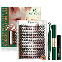 KEYYOU Flying Fox Lash Clusters Kit Volume DIY Lash Extension Kit Cat Eye Lash Extension Kit Waterproof Long-Lasting Cluster ...