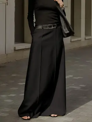 [Elegant Midi Skirt] Chic Elegant Women's H-Line Midi Skirt - Solid Color Black or White, Casual Urban Commuter Style, Perfec...