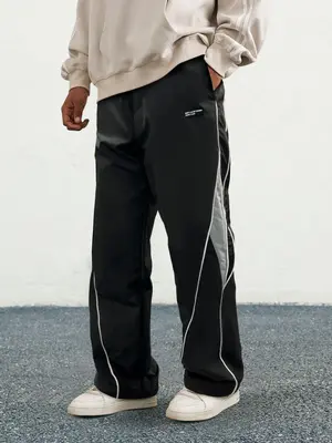 Men's Letter Patchwork Side Stripe Drawstring Waist Pants, Casual Loose Pocket Trousers for Daily Wear, Fashion Men's Bottoms...