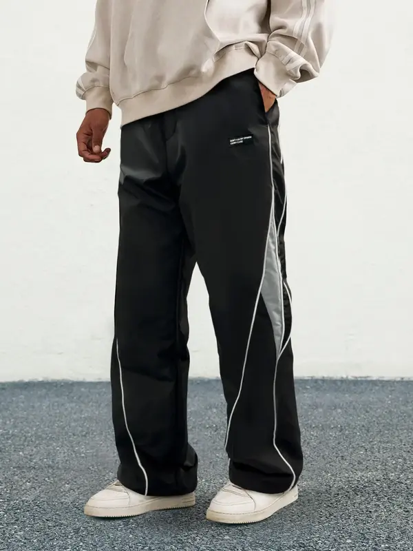 Men's Letter Patchwork Side Stripe Drawstring Waist Pants, Casual Loose Pocket Trousers for Daily Wear, Fashion Men's Bottoms...