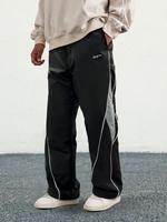 Men's Letter Patchwork Side Stripe Drawstring Waist Pants, Casual Loose Pocket Trousers for Daily Wear, Fashion Men's Baggy B...