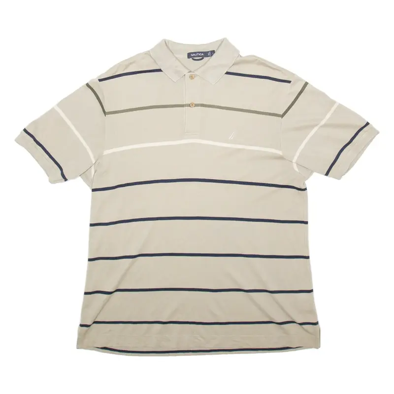 NAUTICA Mens Polo Shirt Beige Striped Short Sleeve L