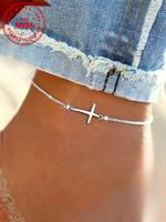 S925 Sterling Silver Simple Cross Design Anklet, Fashionable Jewelry for Women & Girls, Trendy All-match & Exquisite Jewelry ...