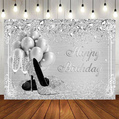 Aperturee Silver Glitter Balloon Birthday Backdrop