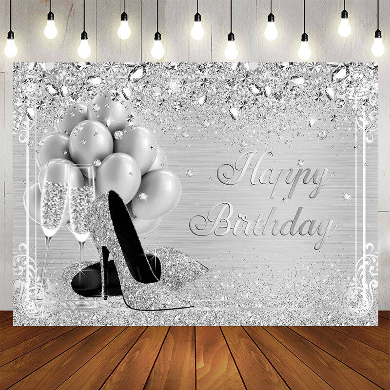 Aperturee Silver Glitter Balloon Birthday Backdrop