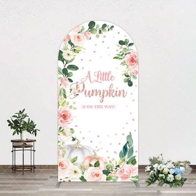 Aperturee Spring Floral Leaves Little Pumpkin Arch Backdrop, 1.6X4FT(0.5X1.2M), 38.18 USD, arch backdrop kit, GLH0D385-A