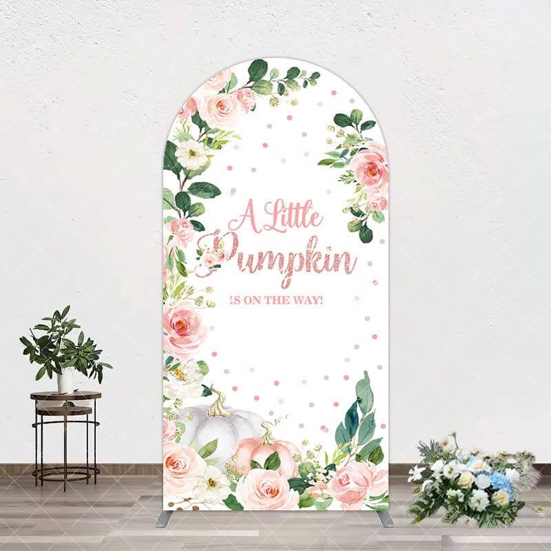 Aperturee Spring Floral Leaves Little Pumpkin Arch Backdrop, 1.6X4FT(0.5X1.2M), 38.18 USD, arch backdrop kit, GLH0D385-A