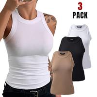 Chicme 3-Piece O-Neck Knit Thick Strap Racerback Tank Tops Without Bra Pads