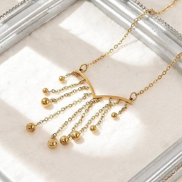 304 Stainless Steel Ball Tassel Cable Chain Necklaces for Women