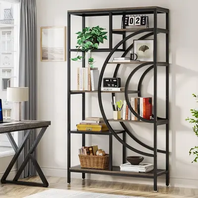 Tribesigns Industrial Bookshelf, Etagere Bookcase Free Standing Open Book Shelves Storage Display Shelf, Wood Shelving Units ...