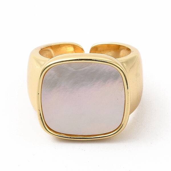 Natural Shell Rectangle Open Cuff Ring