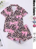 Women's All Over Print Shirt & Elastic Waist Shorts Pyjama Two-piece Set, Ladies Sleepwear for All Seasons, Cute Loungewear, ...