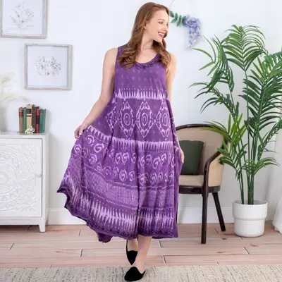 Purple Tie-Dye & Dots Sleeveless Dress - OSFM Plus