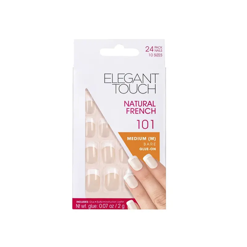 Set Elegant Natural Touch French Square Artificial Nails Nude 101 Medium Size 24pcs