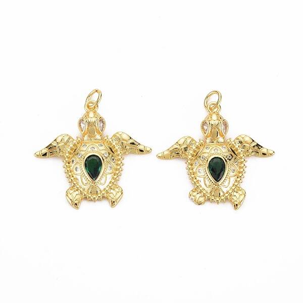 Brass Micro Pave Clear & Green Cubic Zirconia Pendants
