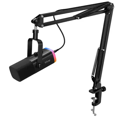 FIFINE AM8T XLR/USB Gaming Microphone with Boom Arm Stand, Dynamic PC Mic for Streaming Podcasting, Computer RGB Mic Kit, Mut...