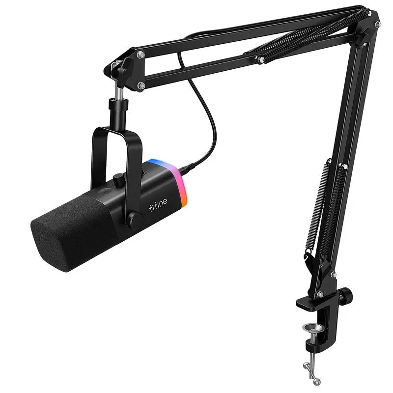 FIFINE AM8T XLR/USB Gaming Microphone with Boom Arm Stand, Dynamic PC Mic for Streaming Podcasting, Computer RGB Mic Kit, Mut...